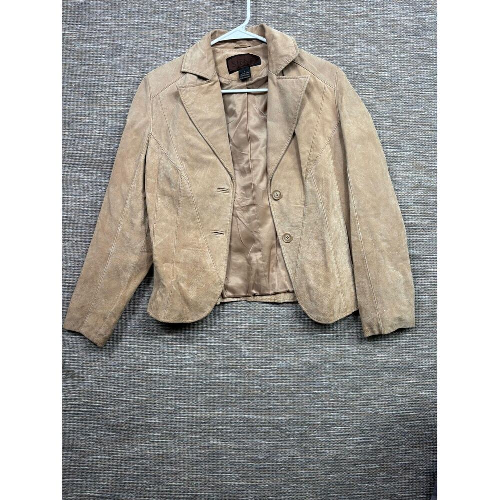 Siena Suede Leather Blazer Jacket Womens 6 Beige Single Breasted Lined Collared